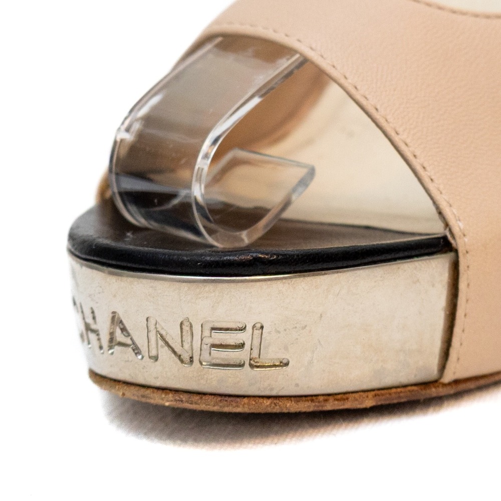 Chanel Women's Beige Leather CC‎ Slingback Heels Size 37.5/US7.5 - Picture 8 of 14